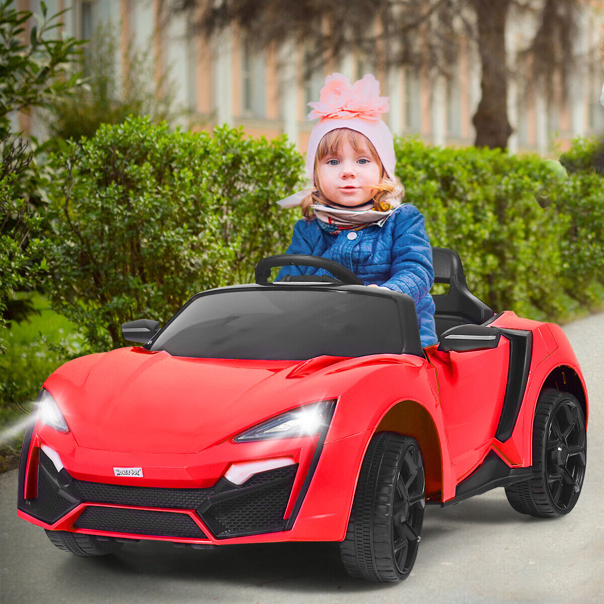 Red 2.4G RC Electric Ride-On Car for Kids with Light, Music, and Openable Doors