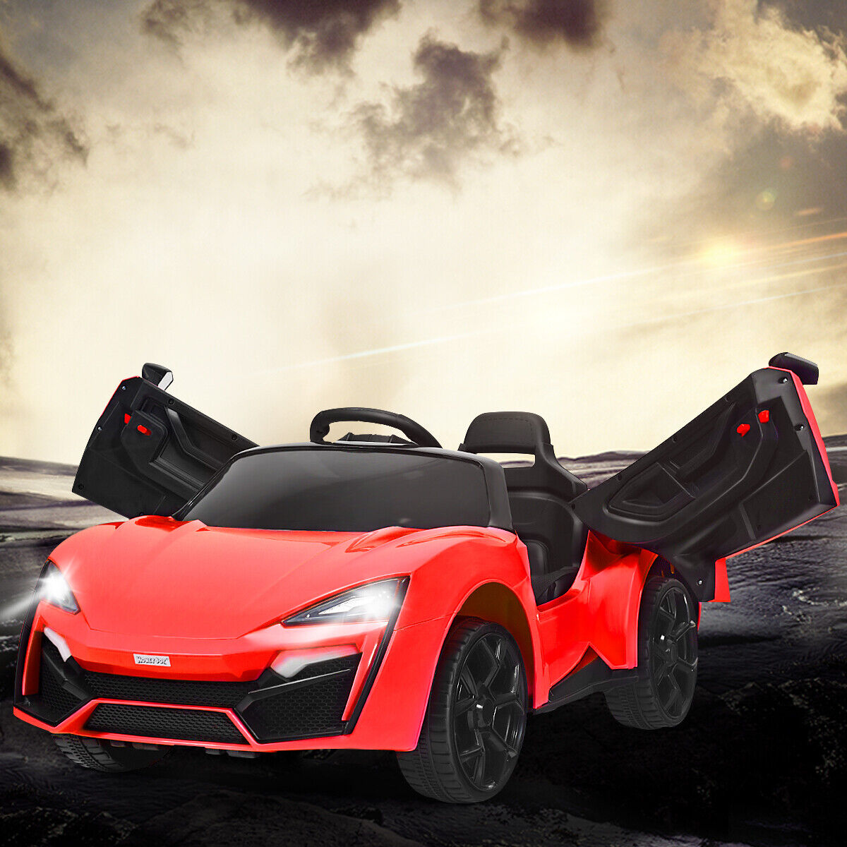 Red 2.4G RC Electric Ride-On Car for Kids with MP3, Lights, and Openable Doors