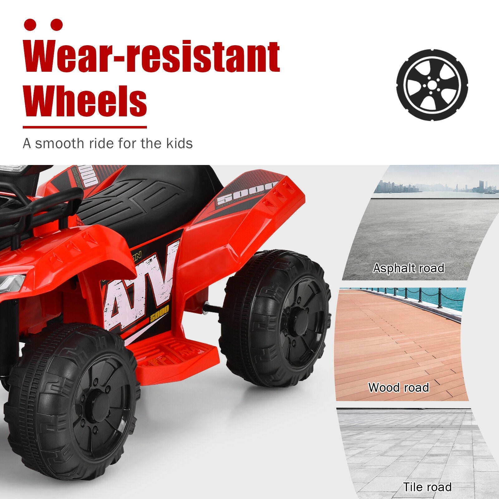 Red 6V ATV Quad Electric Ride On Car Toy for Toddlers with LED Light and MP3 Player