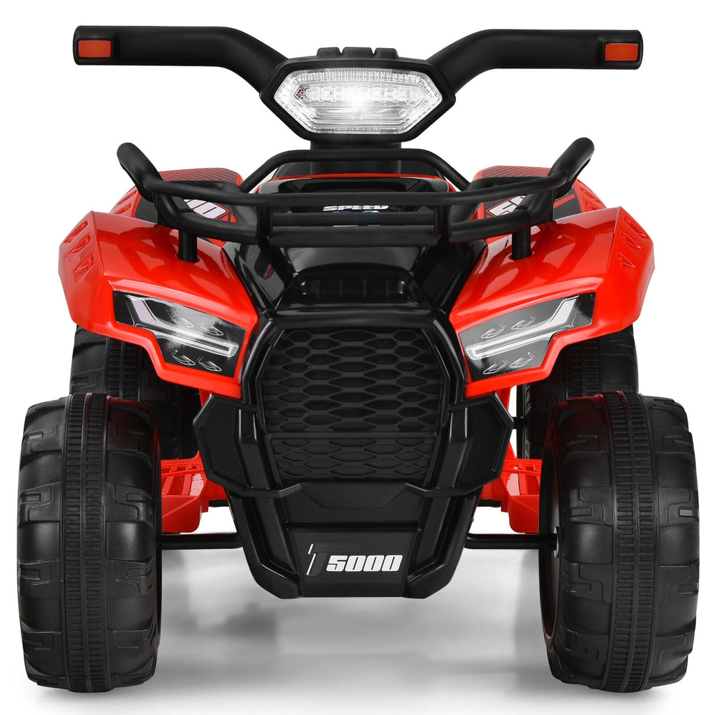 Red 6V Quad Ride-On Car for Kids with Music, Horn, and LED Lights