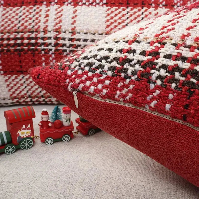 Red and cream buffalo plaid cushion cover living room throw pillow