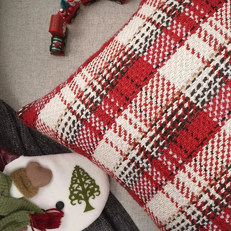 Red and cream buffalo plaid cushion cover living room throw pillow