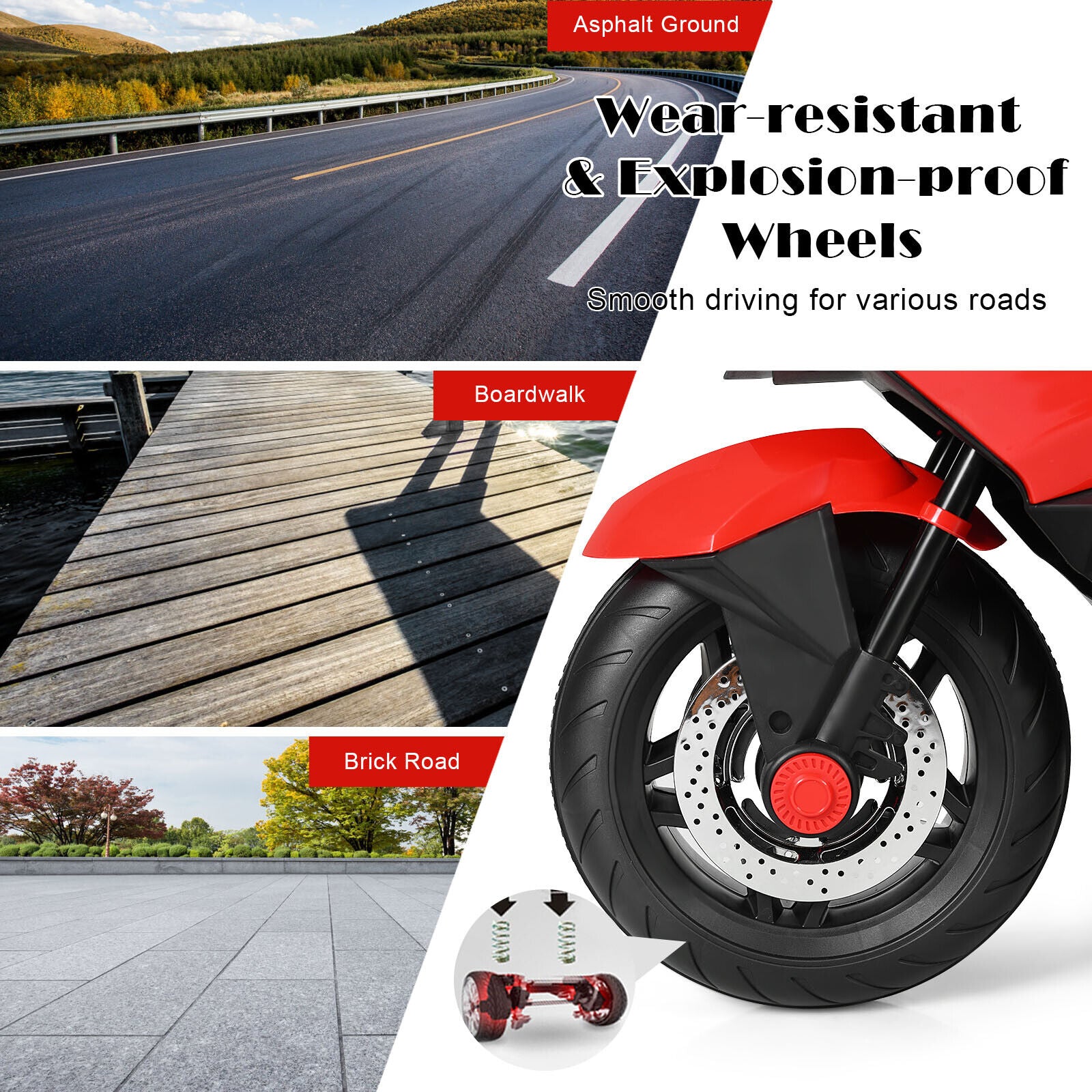 Red Electric Motor Bike for Kids with Training Wheels and Lights - 12V Ride On Motorcycle