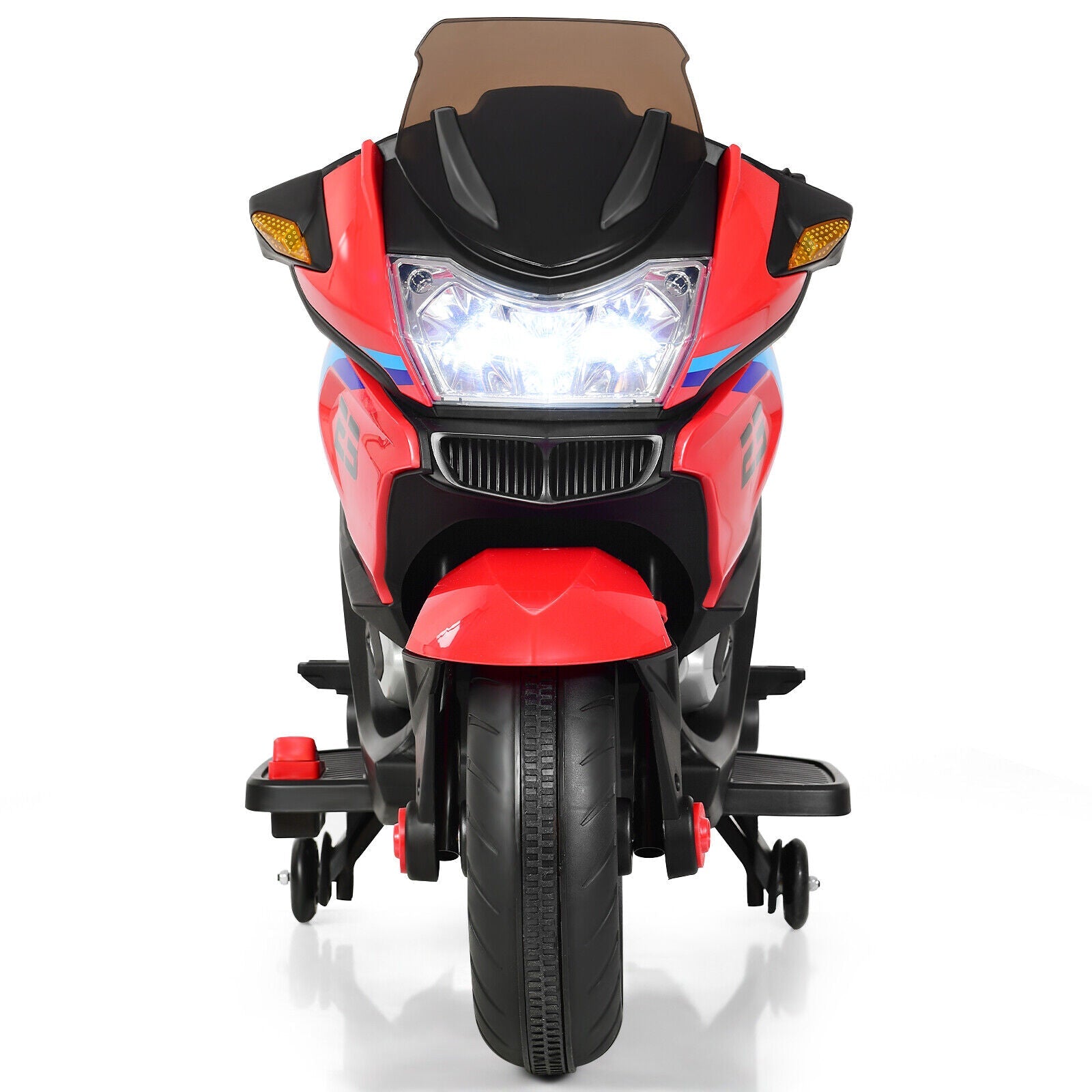 Red Electric Motor Bike for Kids with Training Wheels and Lights - 12V Ride On Motorcycle