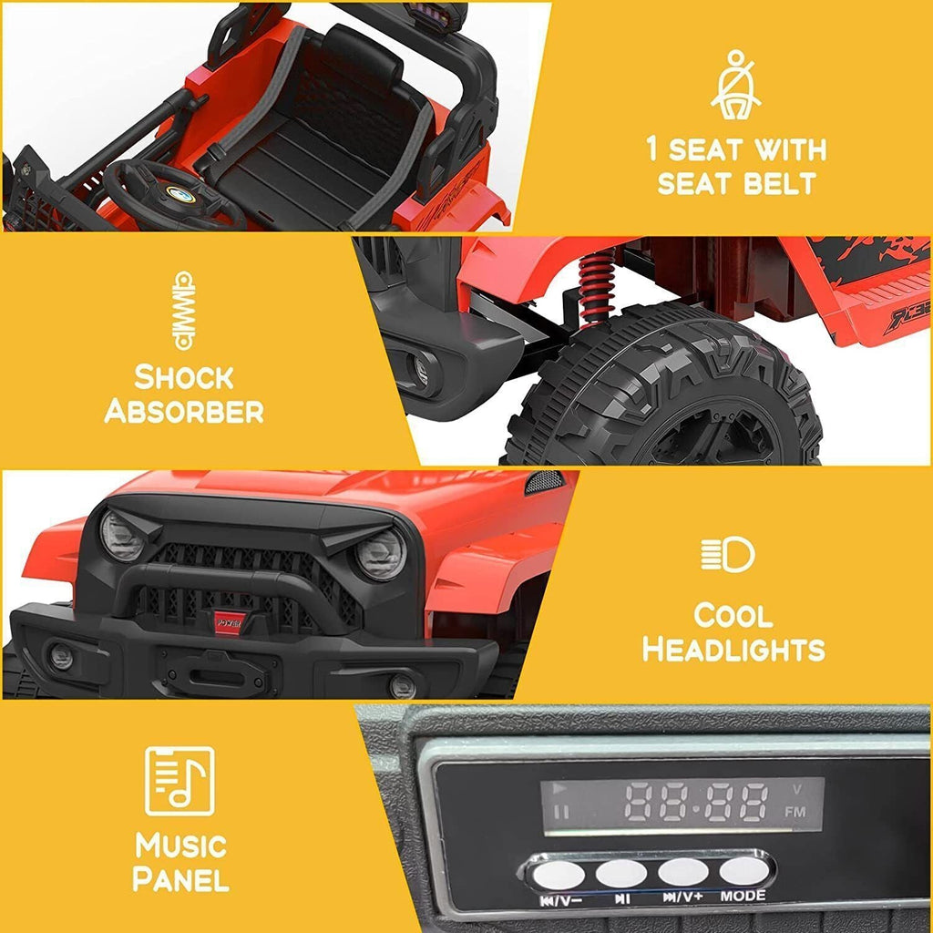 Red Electric Ride-On Car with Remote Control for Kids - 12V, LED Lights, MP3 Player, 1 Seat