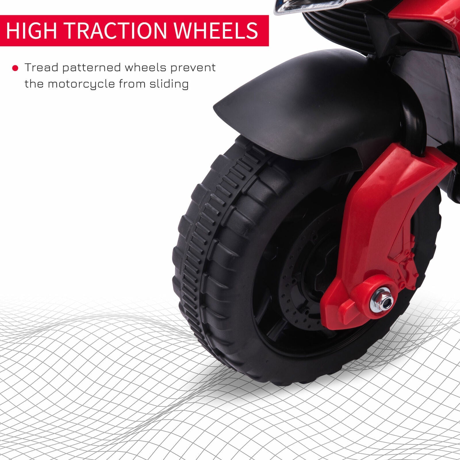 Red Electric Ride-On Motorcycle for Kids with Headlights and Training Wheels