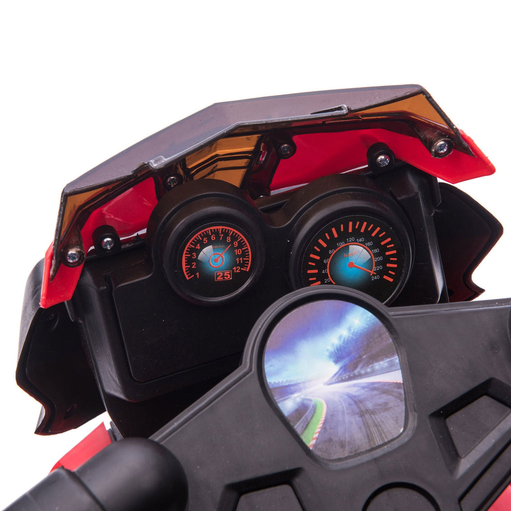 Red Electric Ride-On Motorcycle for Kids with Headlights and Training Wheels