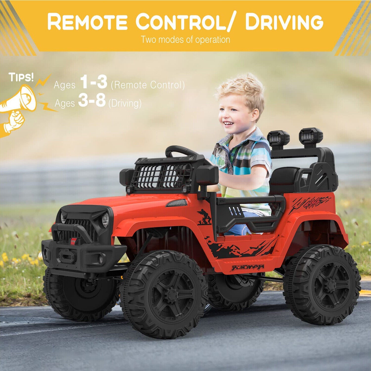 Electric Ride-On Truck with Remote Control, LED Lights, and Dual Speeds - 12V 35W