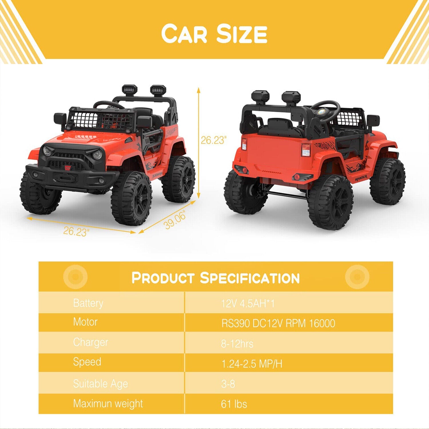 Electric Ride-On Truck with Remote Control, LED Lights, and Dual Speeds - 12V 35W