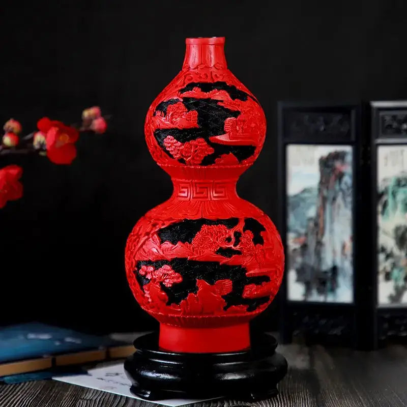 Red lacquerware flower auspicious vase living room dragon carving