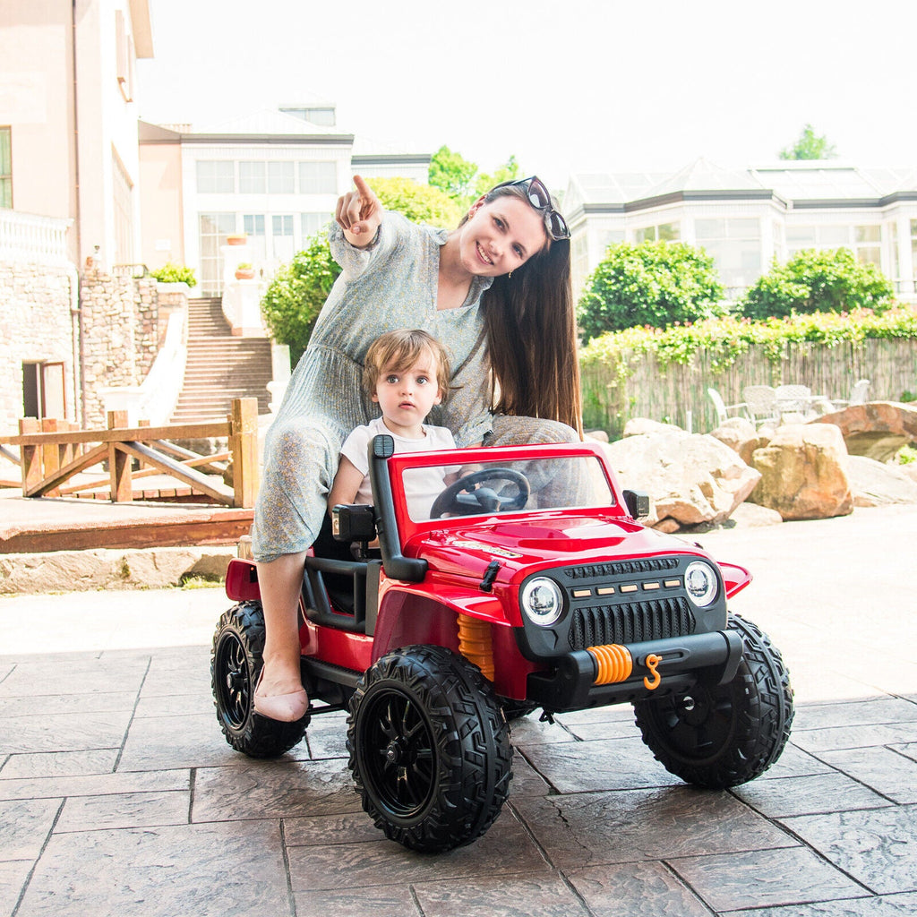 Red Parent-Child Ride On Truck with Remote Control, LED Lights, and Music - 12V 10AH