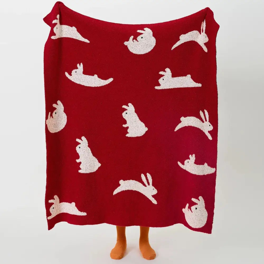 Red regina lively rabbit throw blanket bedroom decor