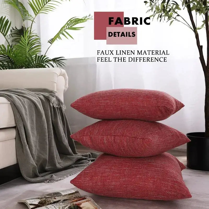 Red textured linen throw pillow covers set of 2 living room decor