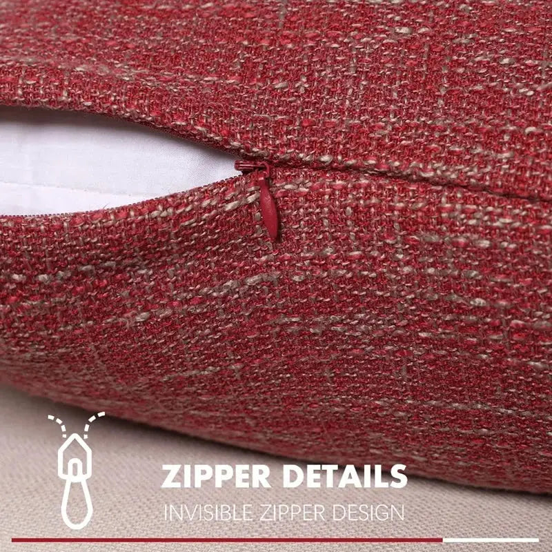 Red textured linen throw pillow covers set of 2 living room decor