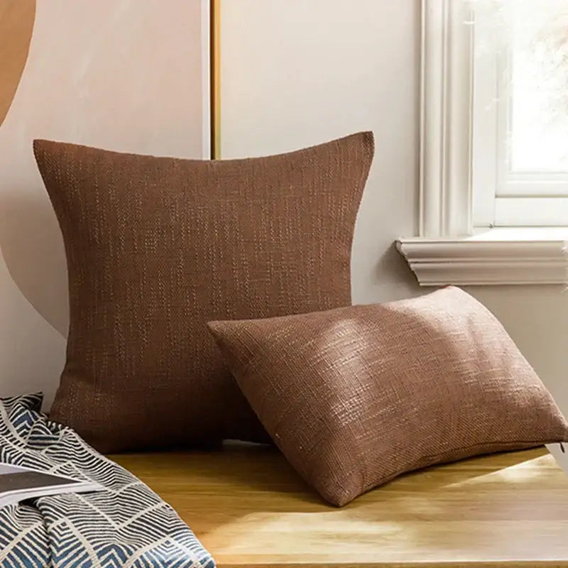 Red textured linen throw pillow covers set of 2 living room decor