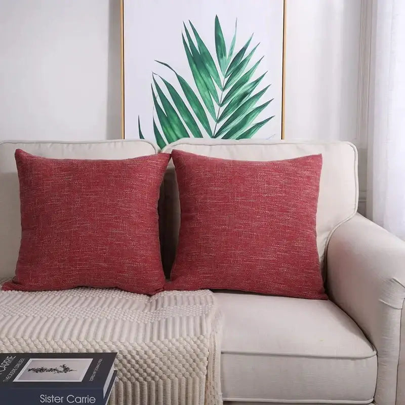 Red textured linen throw pillow covers set of 2 living room decor