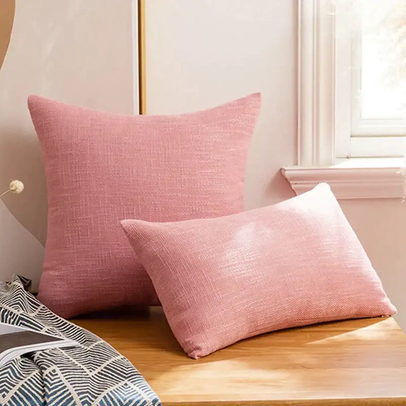 Red textured linen throw pillow covers set of 2 living room decor