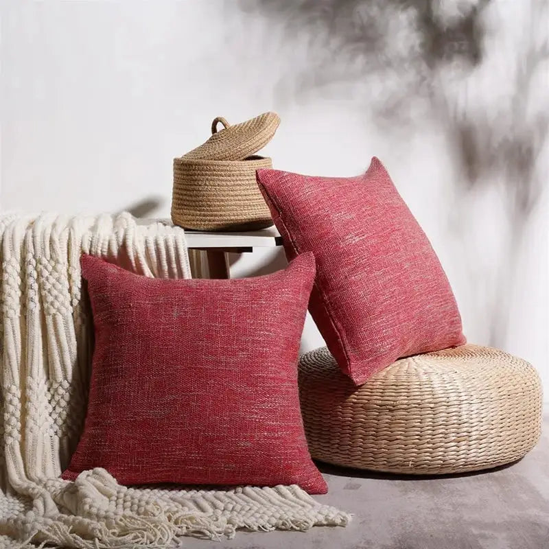 Red textured linen throw pillow covers set of 2 living room decor