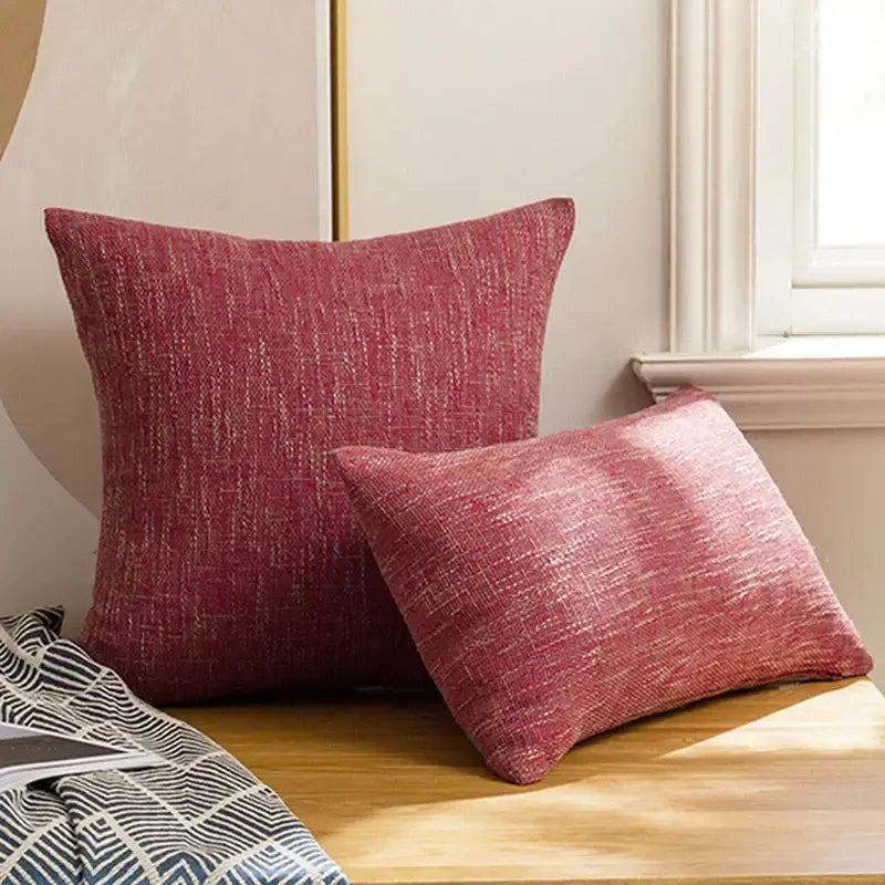 Red textured linen throw pillow covers set of 2 living room decor