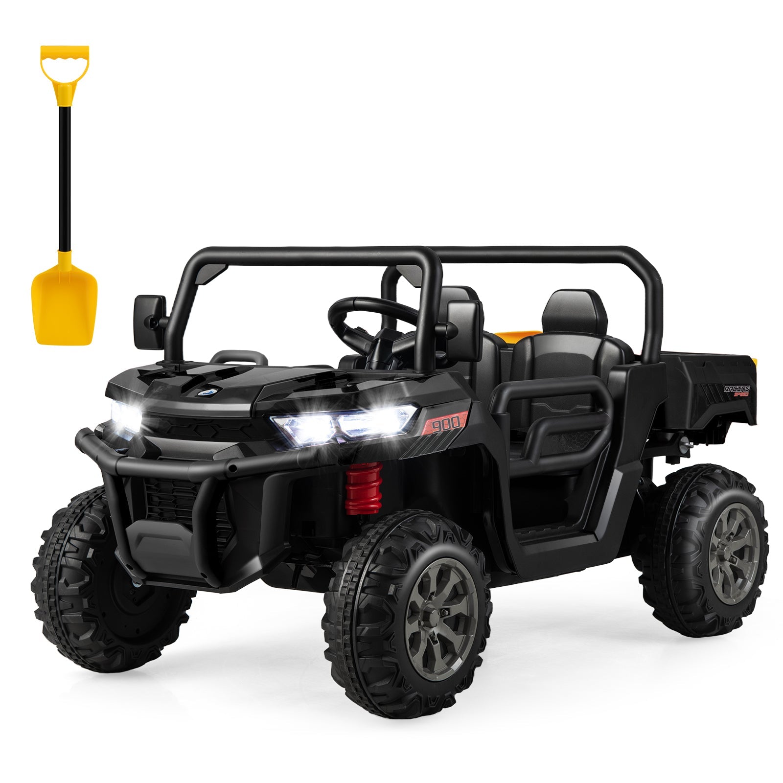 Remote Control Dump Truck with LED Headlights and Rear View Mirrors - 12V Ride-On Toy