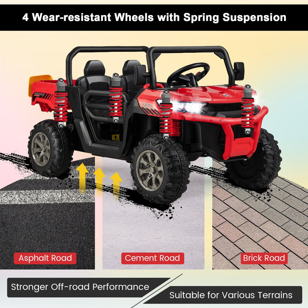 Remote Control Dump Truck with LED Headlights and Rear View Mirrors - 12V Ride-On Toy