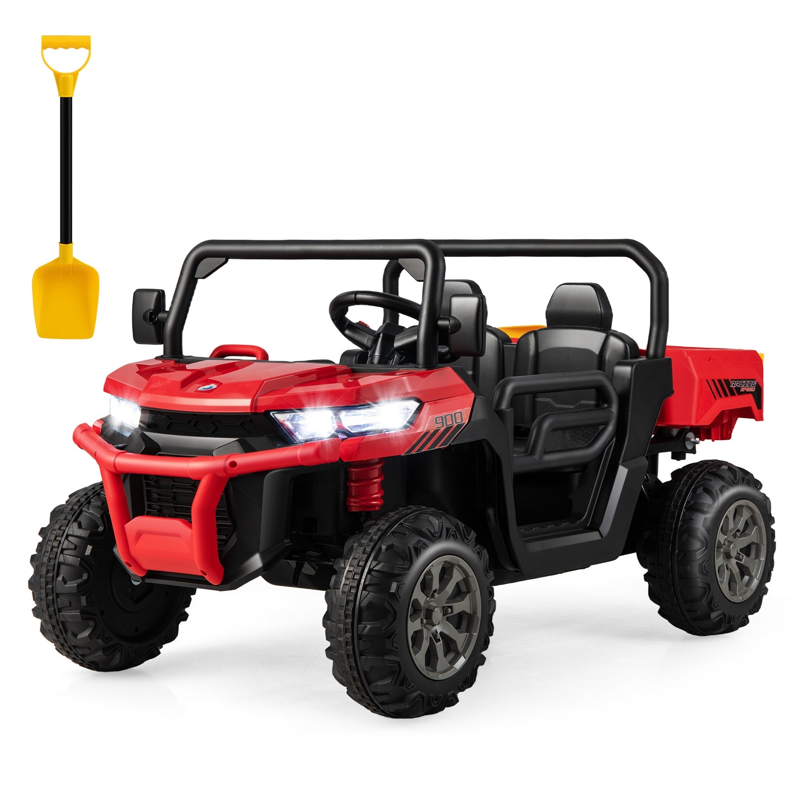 Remote Control Dump Truck with LED Headlights and Rear View Mirrors - 12V Ride-On Toy