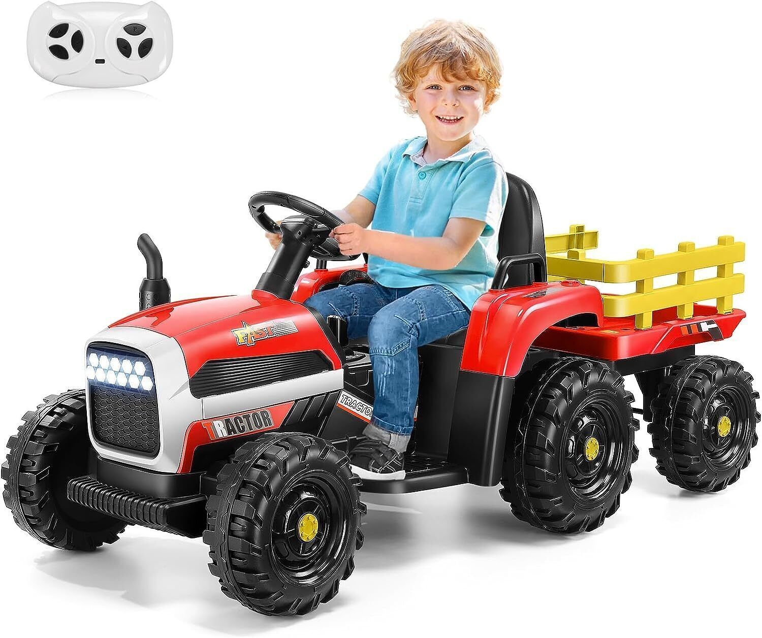 Electric Ride-On Tractor with Trailer for Kids - Remote Controlled Toy Car