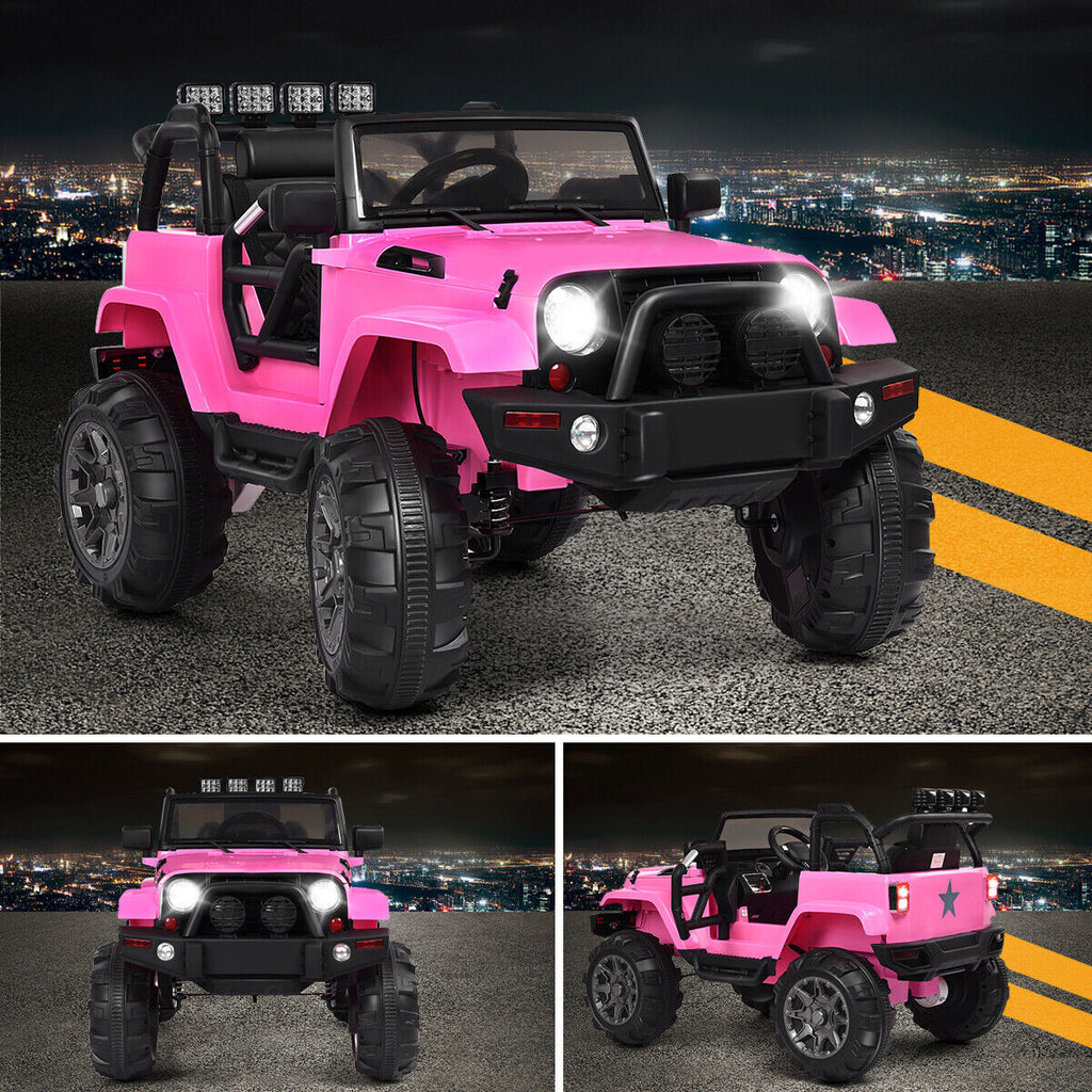 Remote Control Pink Ride-On Truck with Music and LED Lights for Kids - Perfect Christmas Gift