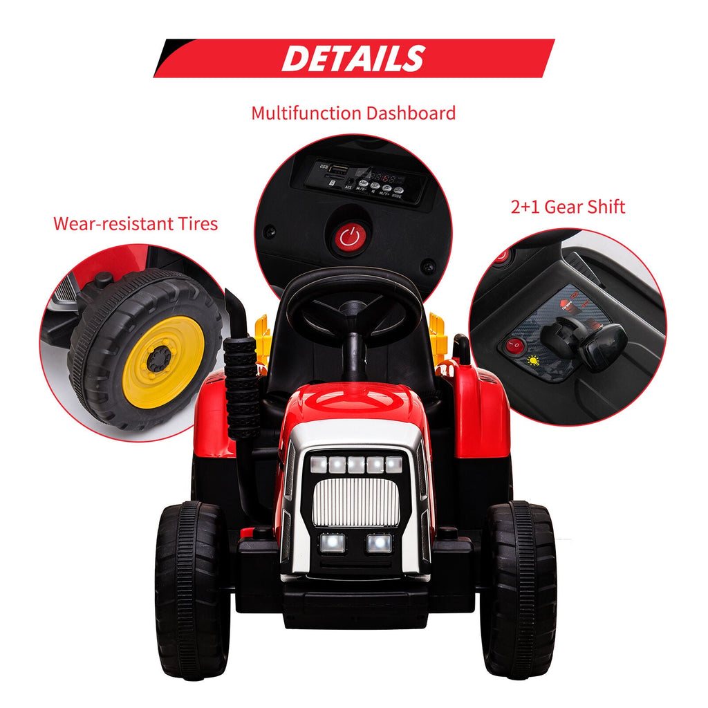 Remote Control Ride-On Tractor with Detachable Trailer for Kids - 12V Truck Toy