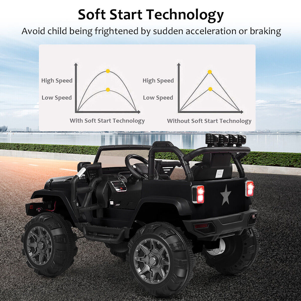 Remote Control Ride-On Truck with LED Lights - Black - Perfect for Christmas!
