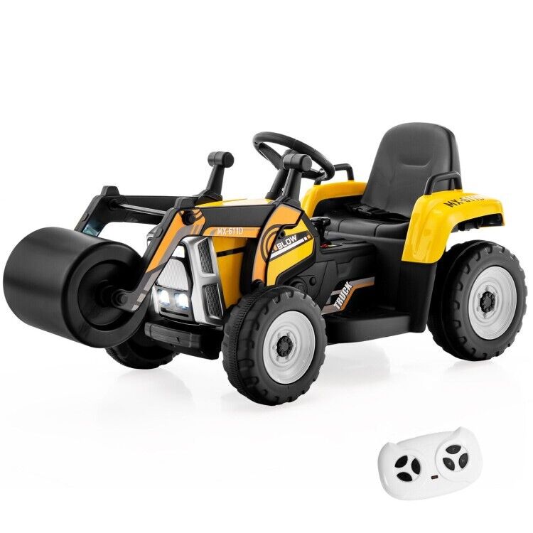Remote Control Road Roller Ride-On Truck for Kids with Wide Seat