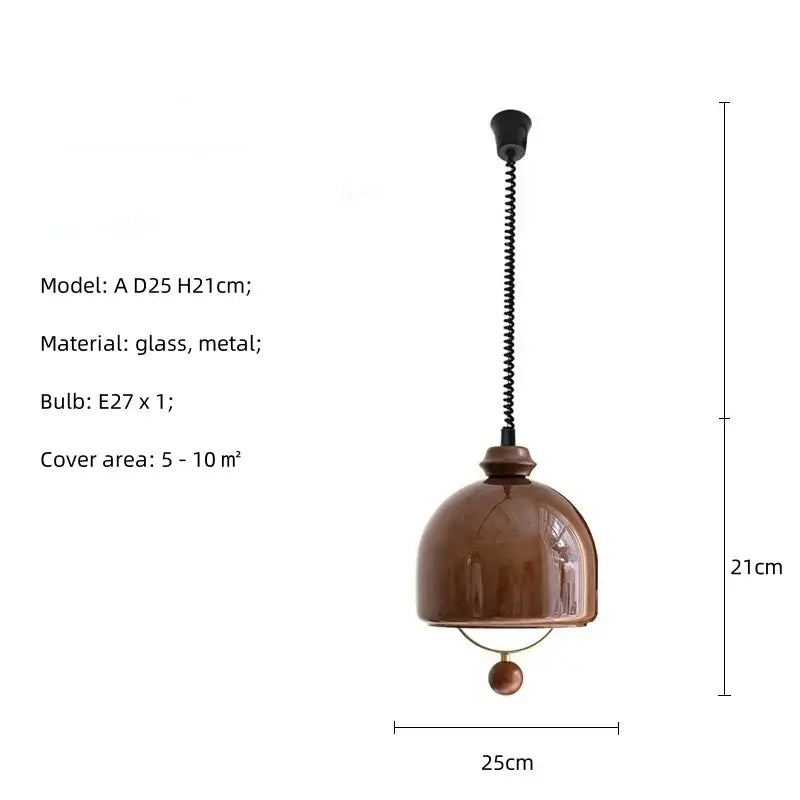 Retro amber glass pendant light dining room wooden accent