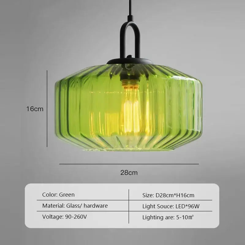 Retro amber & green ribbed glass dining chandelier for bedroom