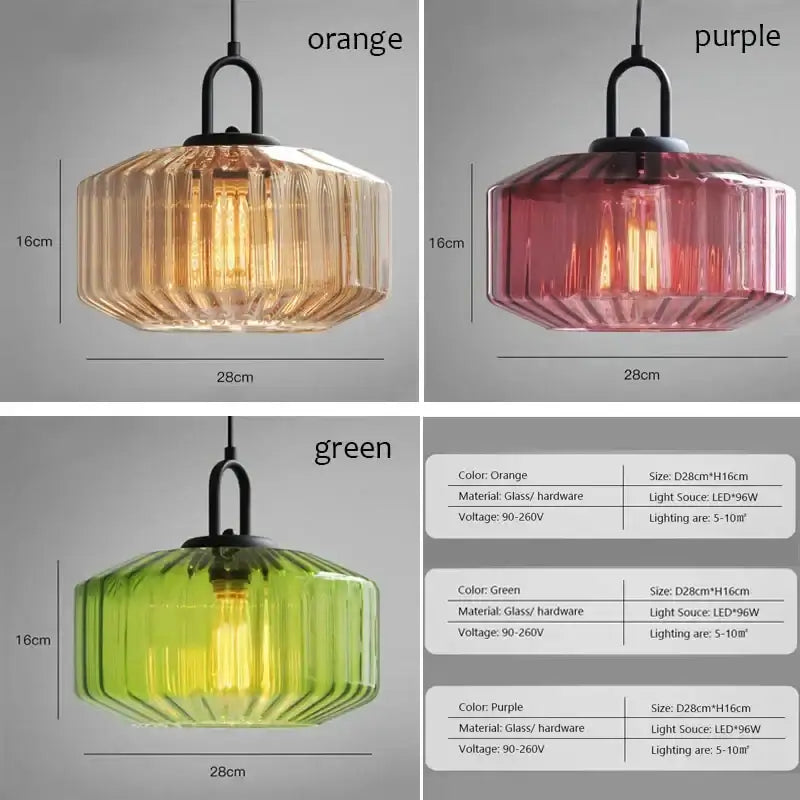 Retro amber & green ribbed glass dining chandelier for bedroom