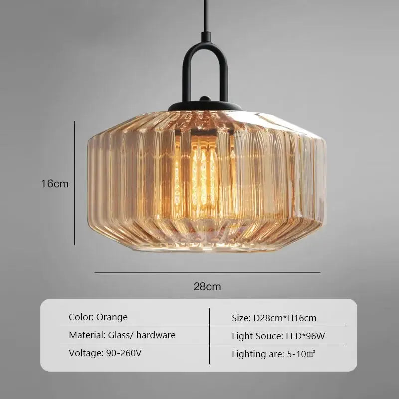 Retro amber & green ribbed glass dining chandelier for bedroom