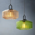 Retro amber & green ribbed glass dining chandelier for bedroom