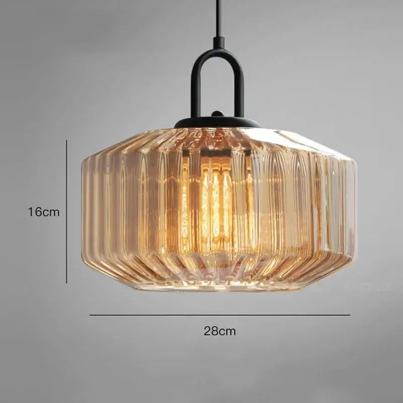 Retro amber & green ribbed glass dining chandelier for bedroom