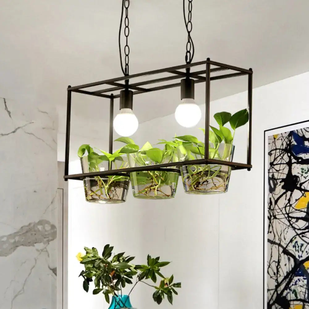 Retro black & gold metal rectangle island ceiling light dining room