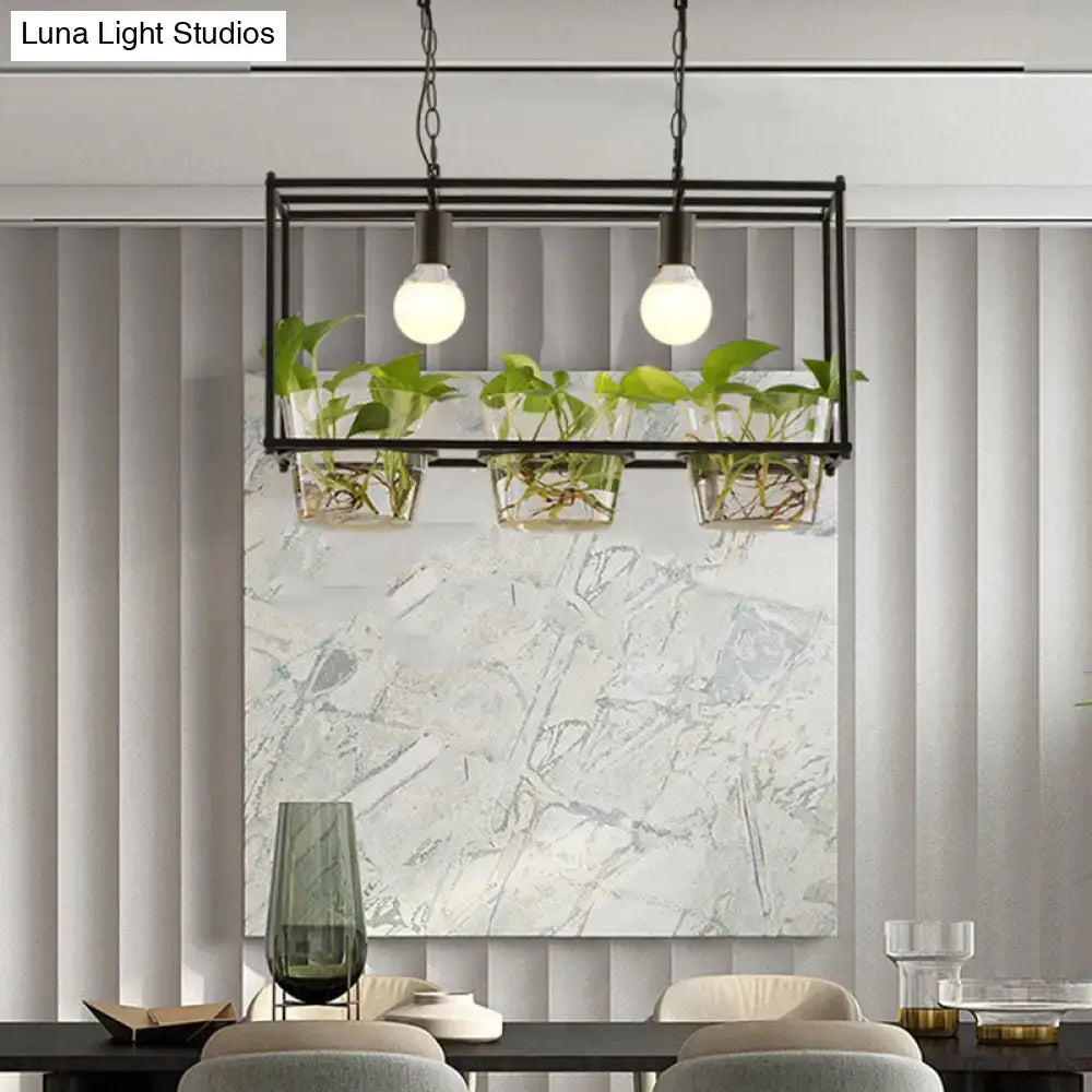 Retro black & gold metal rectangle island ceiling light dining room
