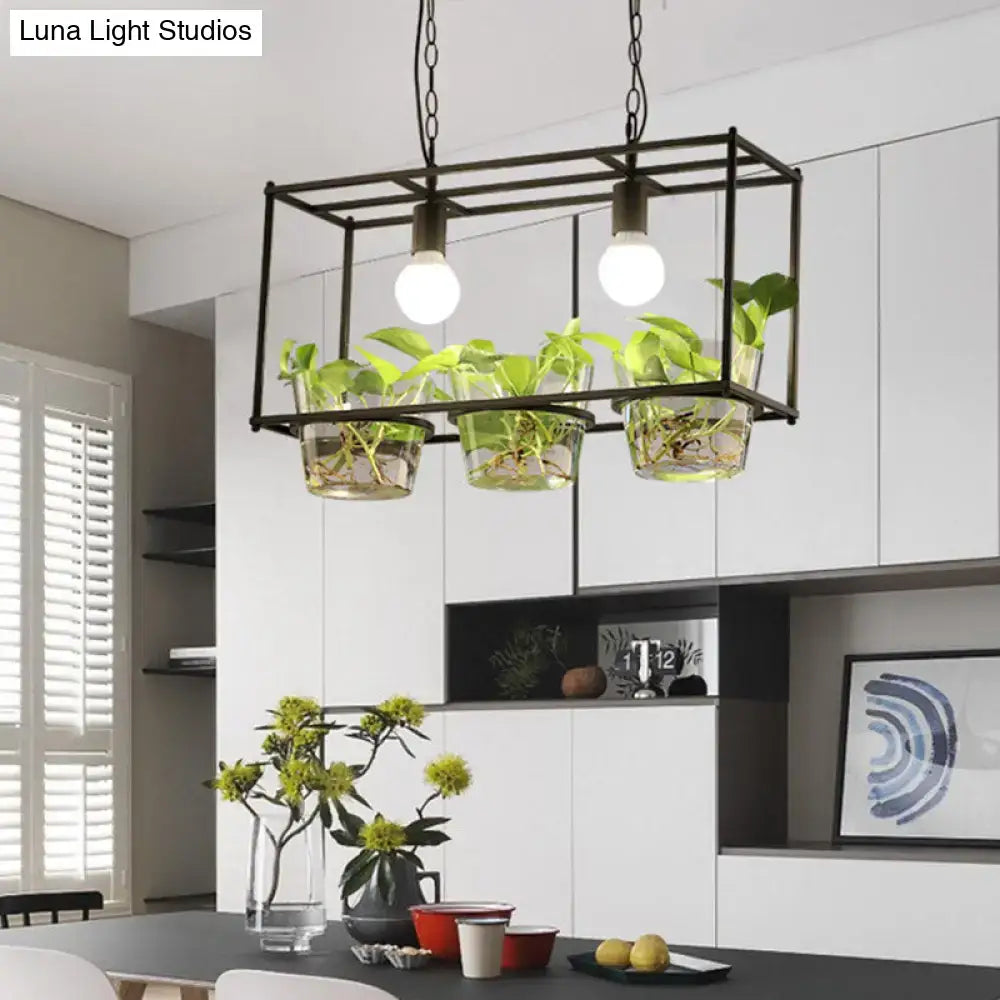 Retro black & gold metal rectangle island ceiling light dining room