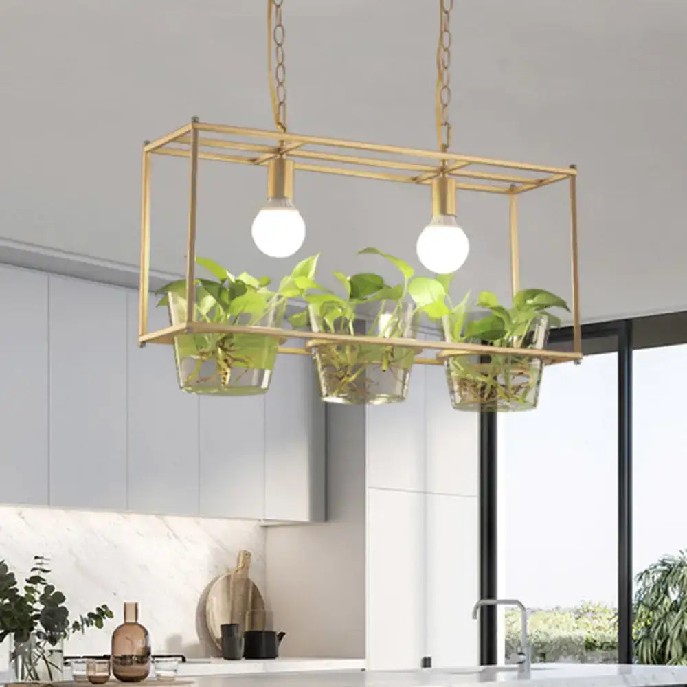Retro black & gold metal rectangle island ceiling light dining room