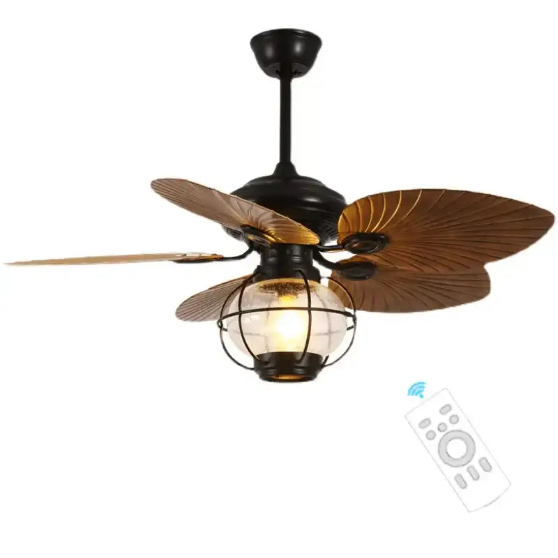 Retro black iron fan light with remote control for living room