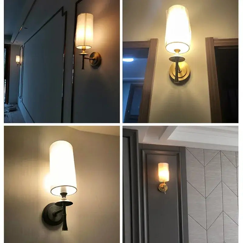 Retro black metal brass wall lamp bedroom fabric sconce