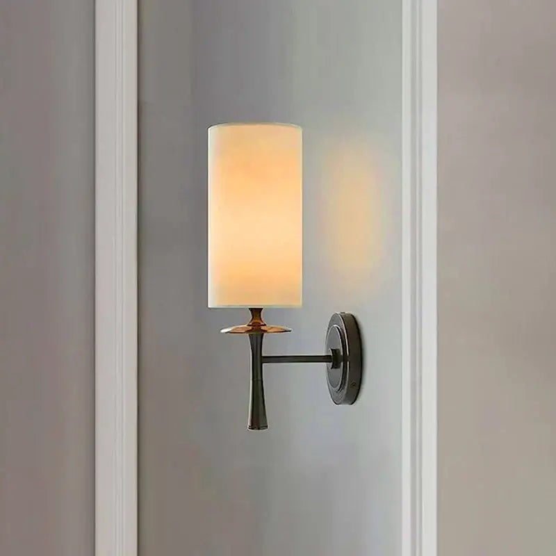 Retro black metal brass wall lamp bedroom fabric sconce