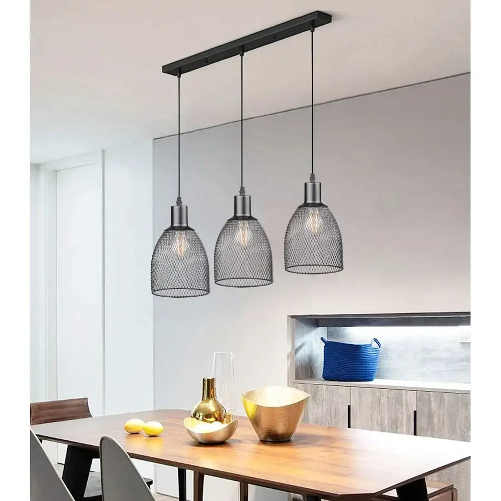 Retro black metal cage bell pendant light for dining room