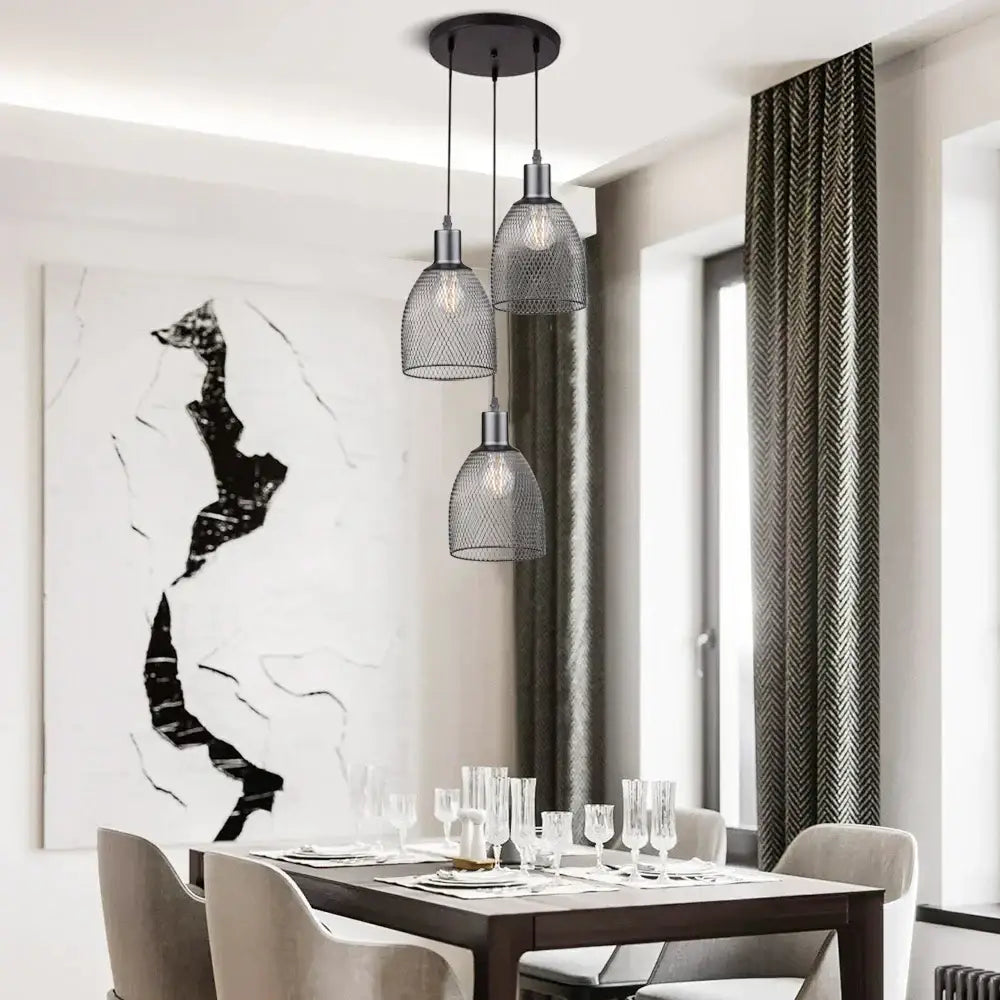 Retro black metal cage bell pendant light for dining room