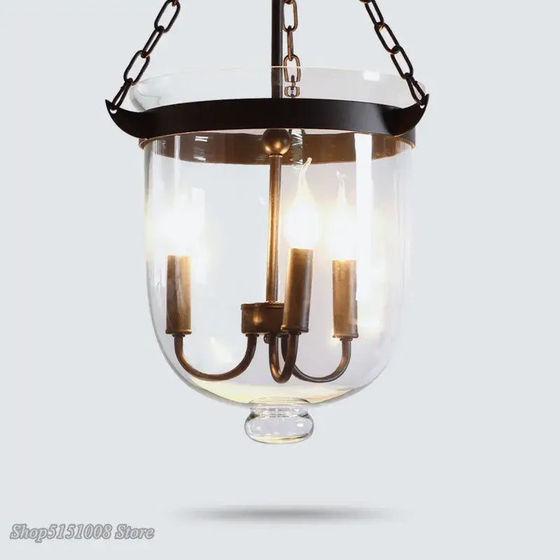 Retro black metal glass bucket pendant light dining room three bulb
