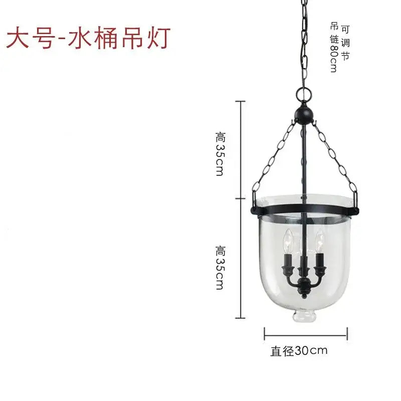 Retro black metal glass bucket pendant light dining room three bulb