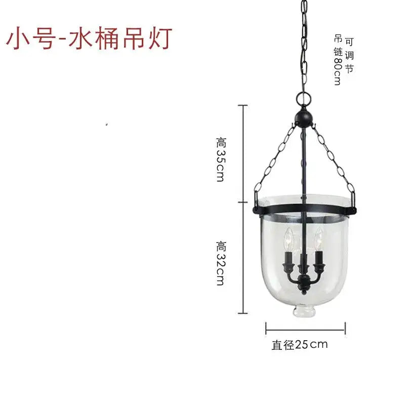 Retro black metal glass bucket pendant light dining room three bulb