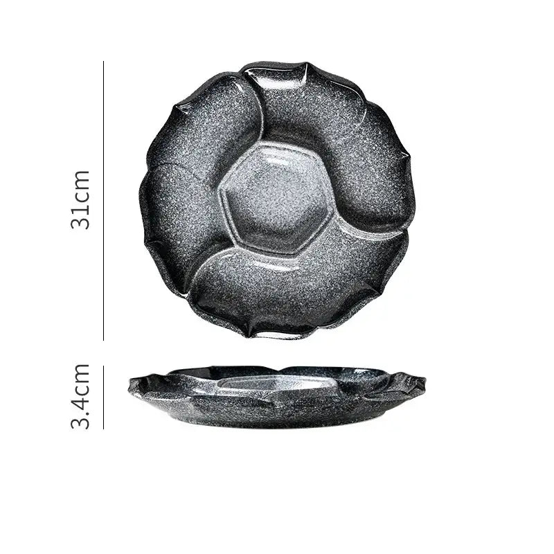Retro black speckled ceramic dinner plate dining room serving platter